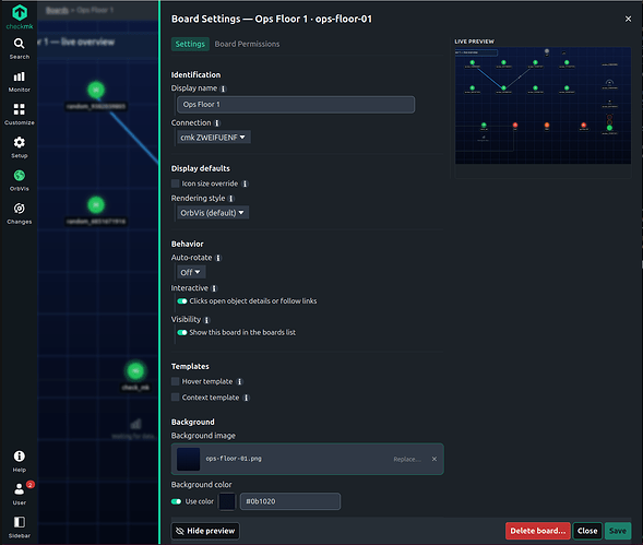 Board settings preview