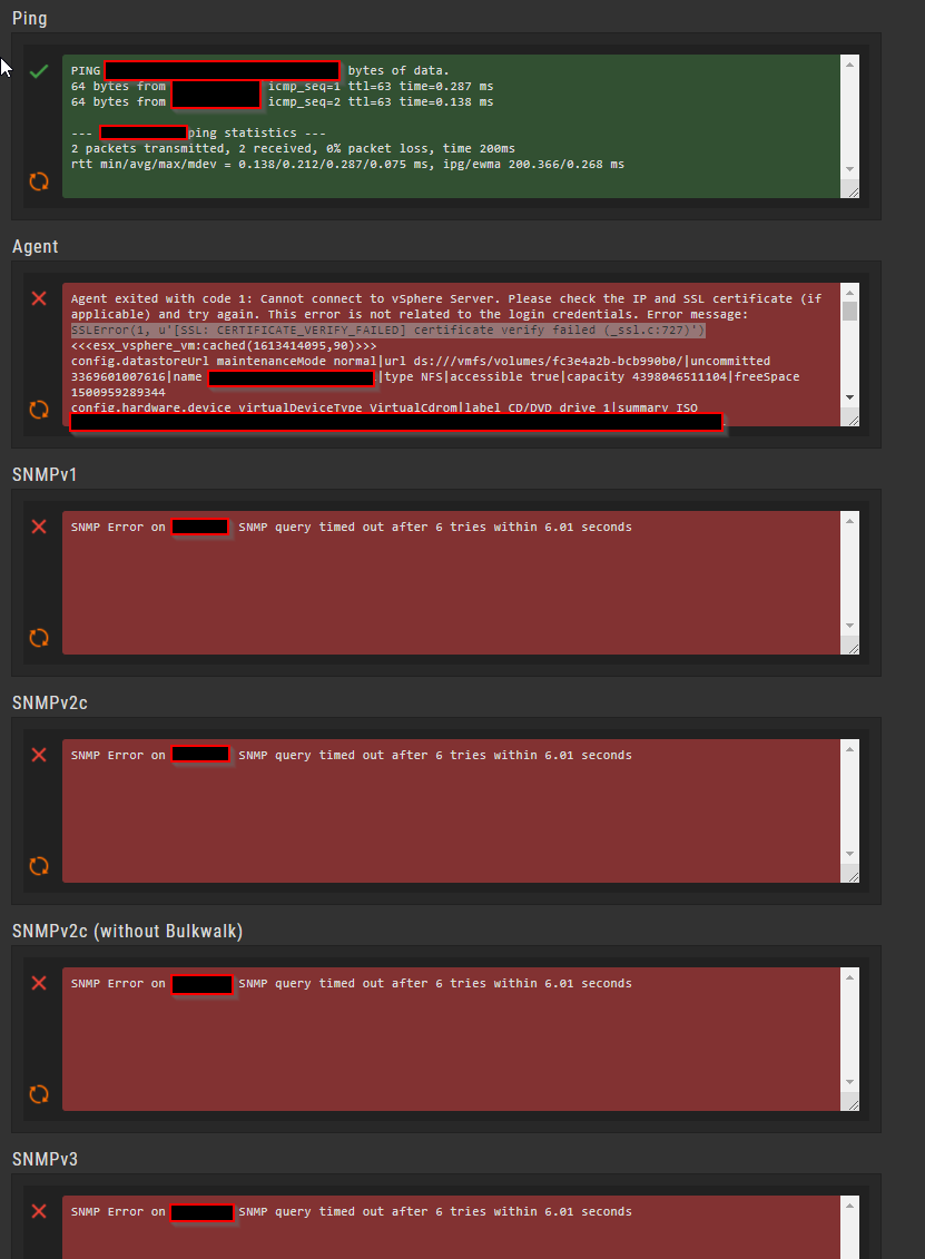 Trouble connecting new vSphere server to checkmk Troubleshooting