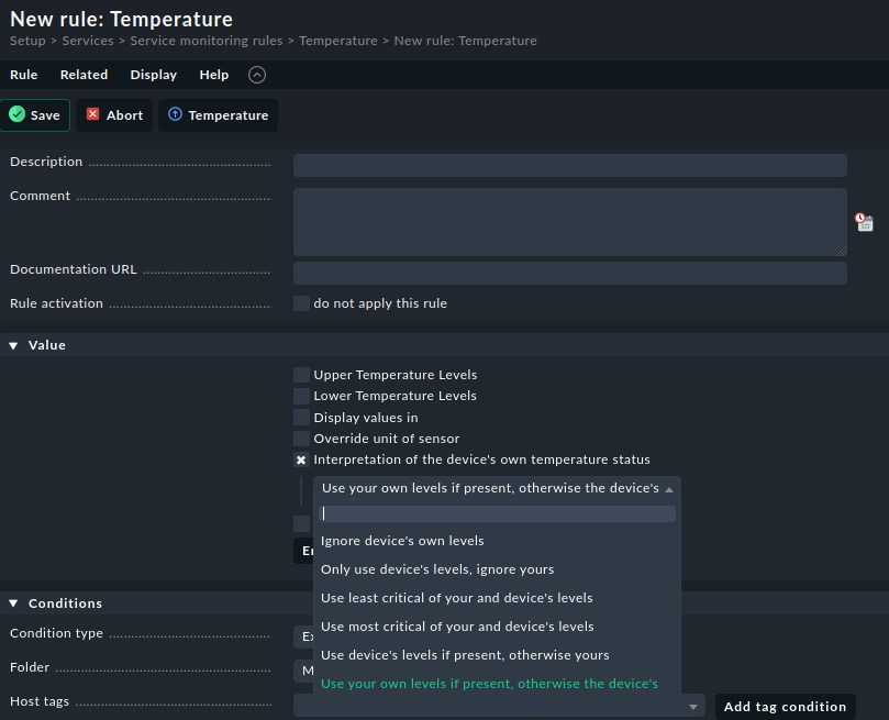 Warning reported from cisco_temperature but the value is below the warning threshold